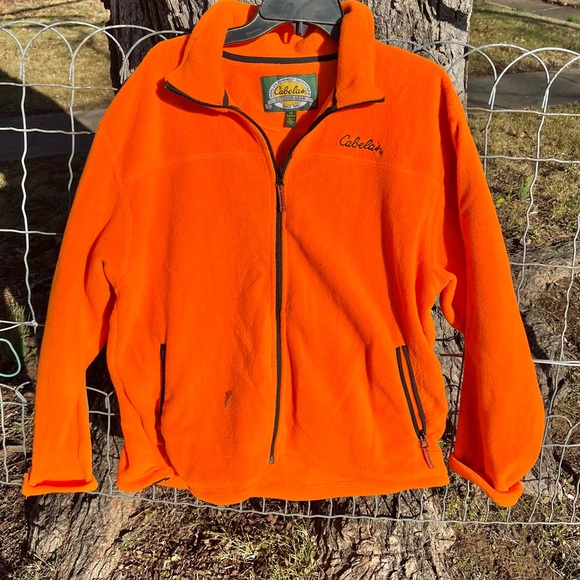 Cabela's Blaze Orange Jacket Large Men’s Ultra Soft Fleece Lightweight Hunting - Picture 1 of 8